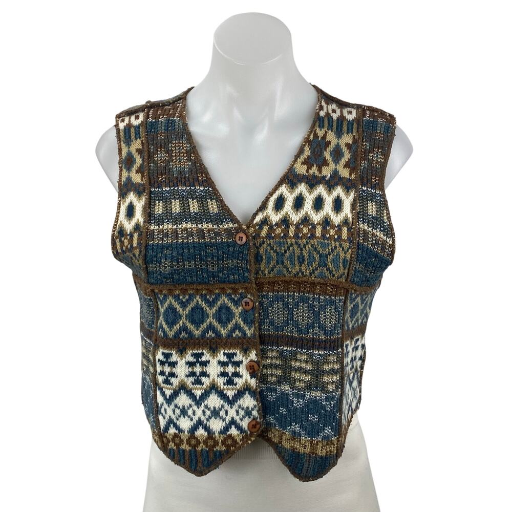 New York Style Multicolor Knit Argyle Geometric Sleeveless Sweater Vest Top Sz M